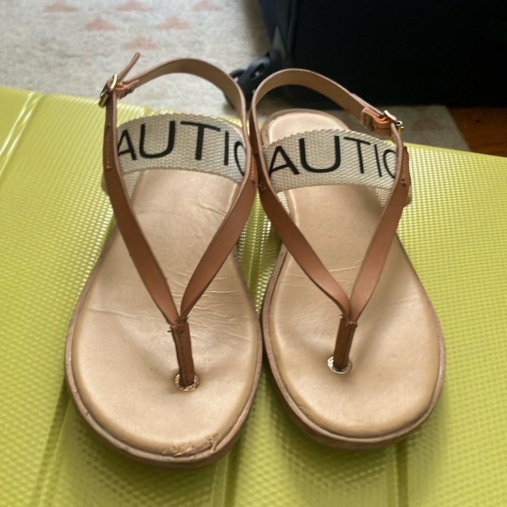 Nautica  leather gold side buckle with canvas material “Nautica” across top